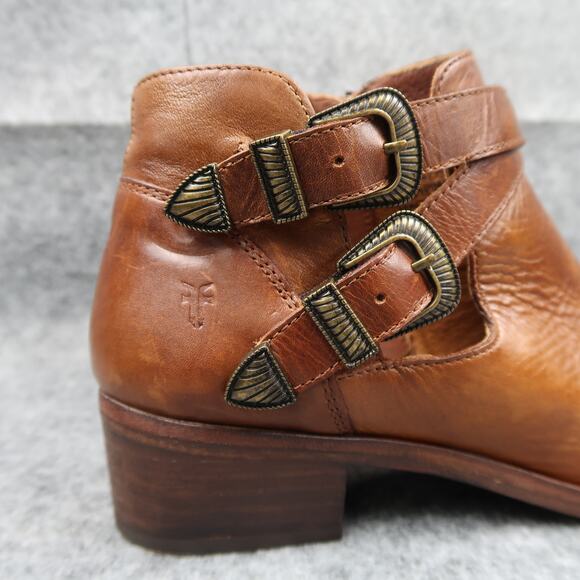 Frye Shoes Womens 7.5 Ankle Boot Ray Western Brown Leather Shootie Cutout Buckle - Picture 3 of 16